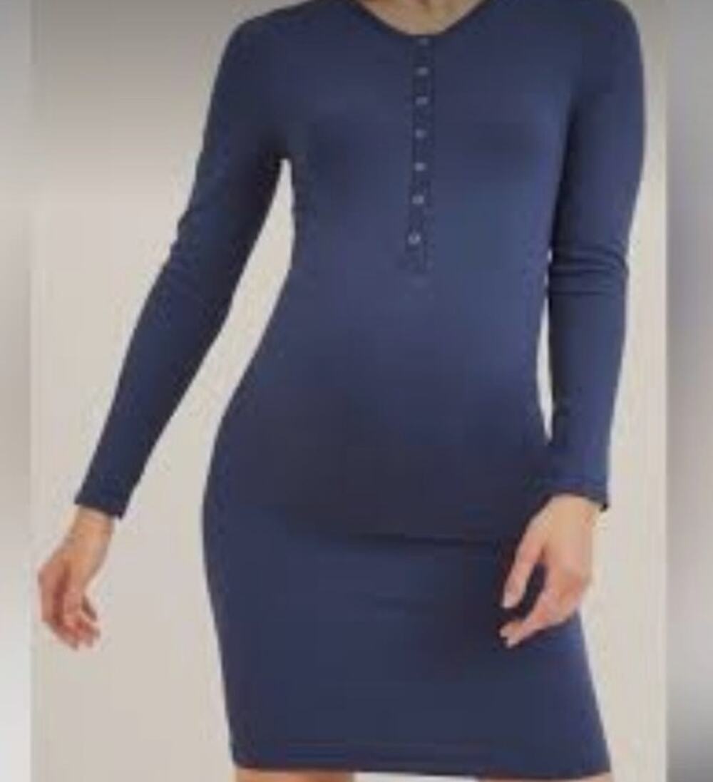 HATCH The Body Ribbed Mini Dress Blue SZ Medium Maternity Henley Stretch Cozy